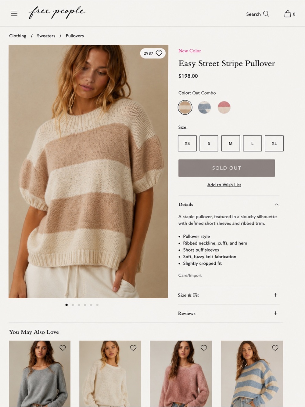 Free People Oat Combo Striped Puff Sleeve Pullover